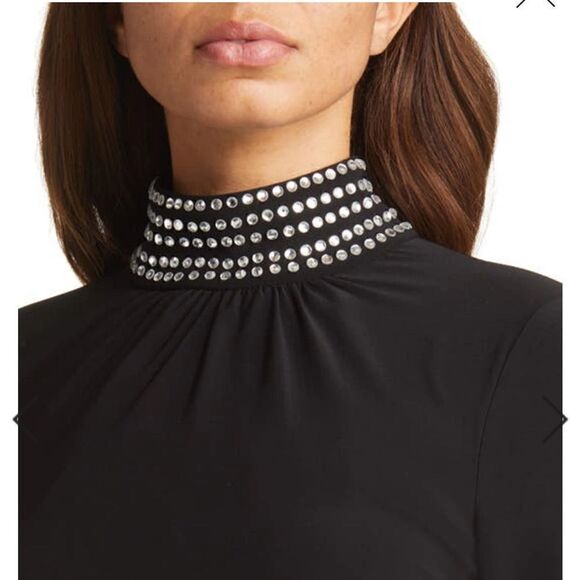 Eliza J Bead Detail Long Sleeve Sheath Dress In Black size 10 NWOT - Picture 4 of 13